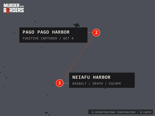 Case locations between Neiafu and Pago Pago for Murder on the Yacht episode